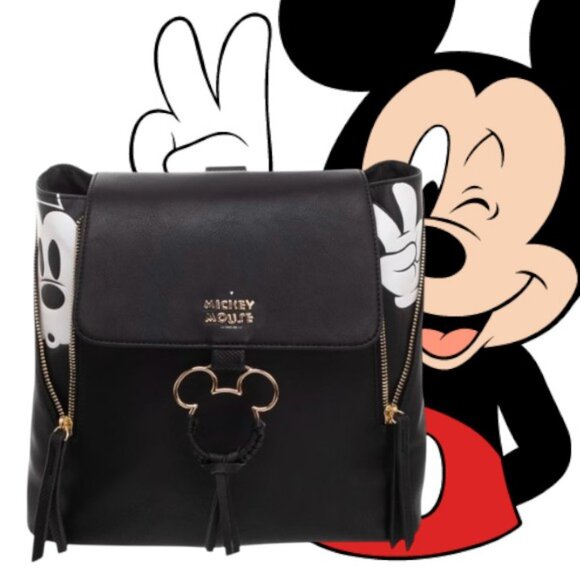 NWT Disney Bioworld Mickey Mouse 90th Anniversary Black Mini Zipper Backpack - Picture 1 of 9